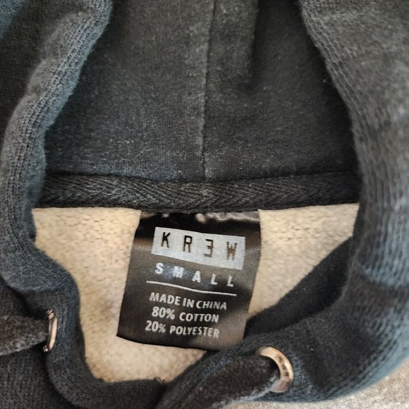 Krew Hoodie Sweatshirt‎ Men's Small Gray Black Long Sleeve Pocket Drawstring - Picture 6 of 7